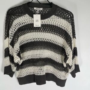 Madewell Black and Cream Open-Knit Sweater